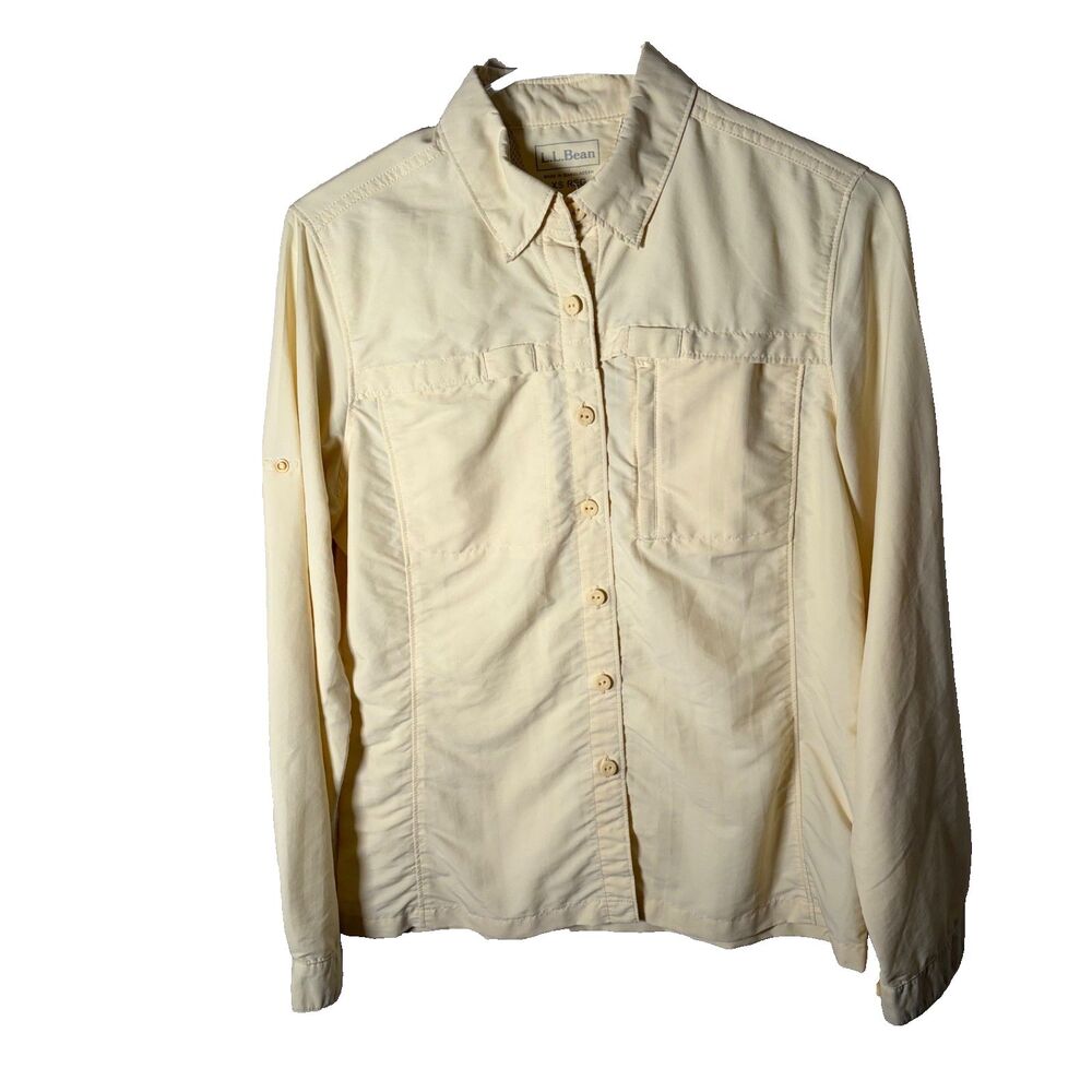 LL Bean Shirt Women's XS Yellow Button Up Outdoor Athletic Collared Top Pocket